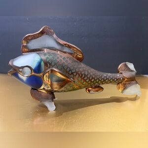 Artist hand made colored frosted glass in copper fish sculpture